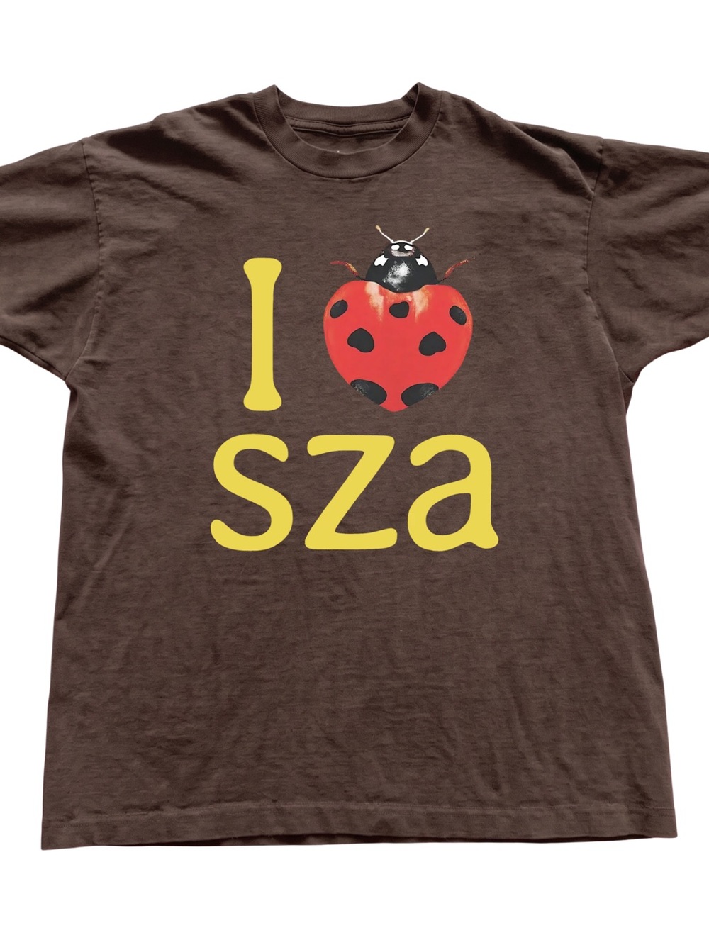 Gildan Brown Tee with Yellow 'I SZA' and Red Ladybug Heart